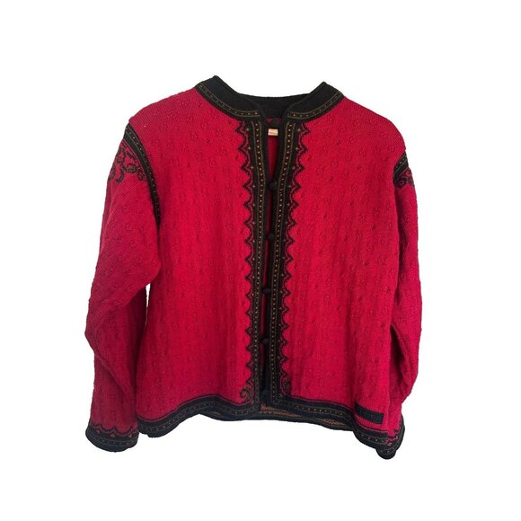 Dale of Norway XL RED Wool Pointelle Folk Nordic Knit Cardigan Sweater Jacket - Picture 1 of 10